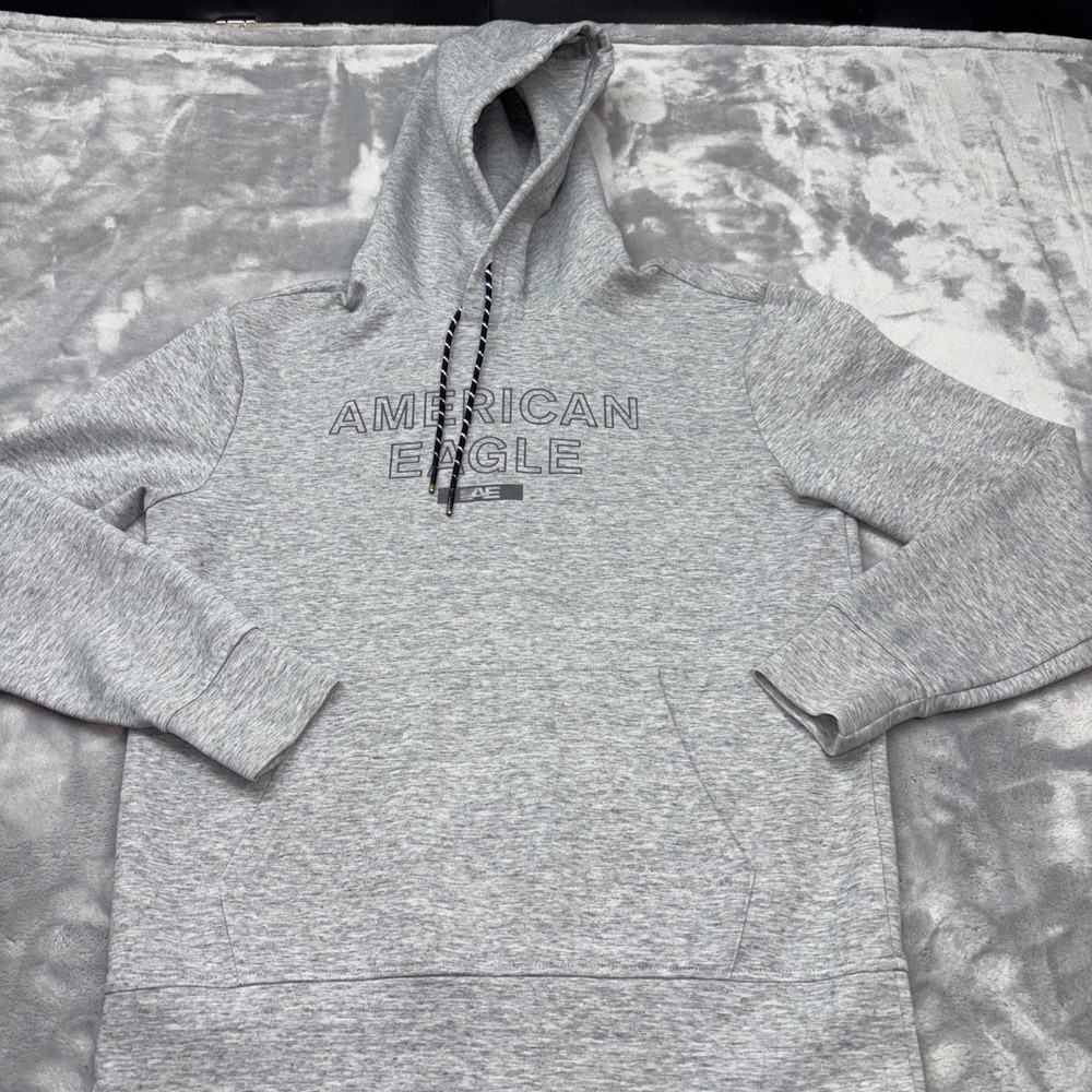 American Eagle Hoodie Mens Extra Small Gray Pullover‎ Logo Sweatshirt